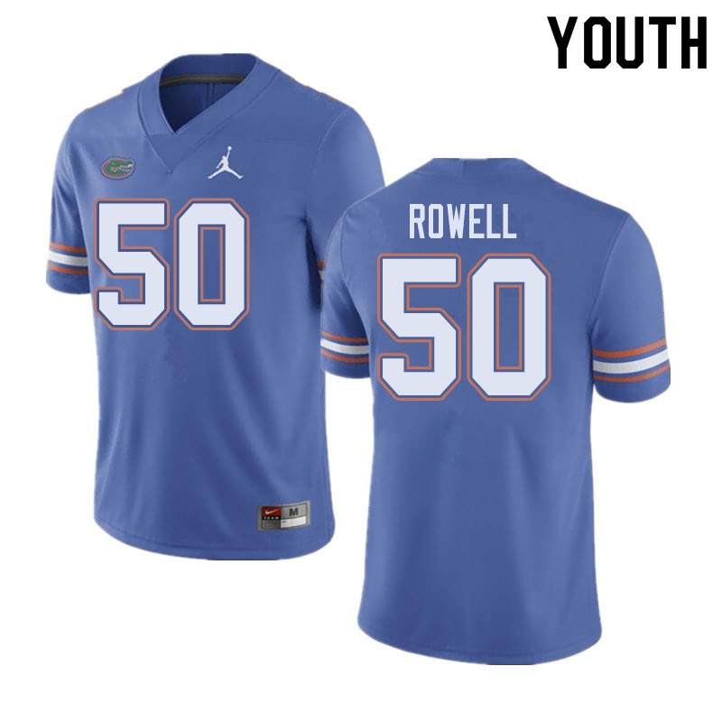 Youth NCAA Florida Gators Tanner Rowell #50 Stitched Authentic Jordan Brand Blue College Football Jersey BUD0265MG